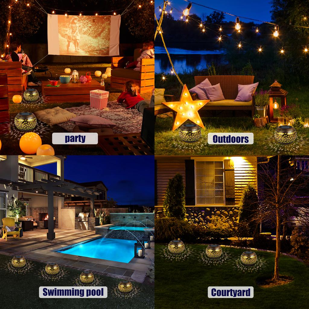 Solar Lanterns Hollow Out Retro Metal Solar Lights Outdoor Waterproof Light Flickering Solar LED Light Lantern Garden Yard Decor