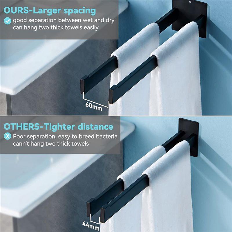 AEE4-Towel Rail No Drilling Required Self-Adhesive Double Square Stainless Steel Wall Mounted For Bathroom And Kitchen 40Cm