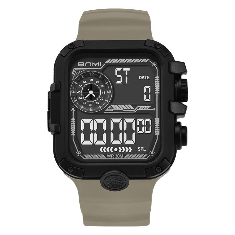 Square Military Digital Watch for Men Silicone Strap Multifunction Sports Electronic Wristwatch Outdoor Student Daily Watch