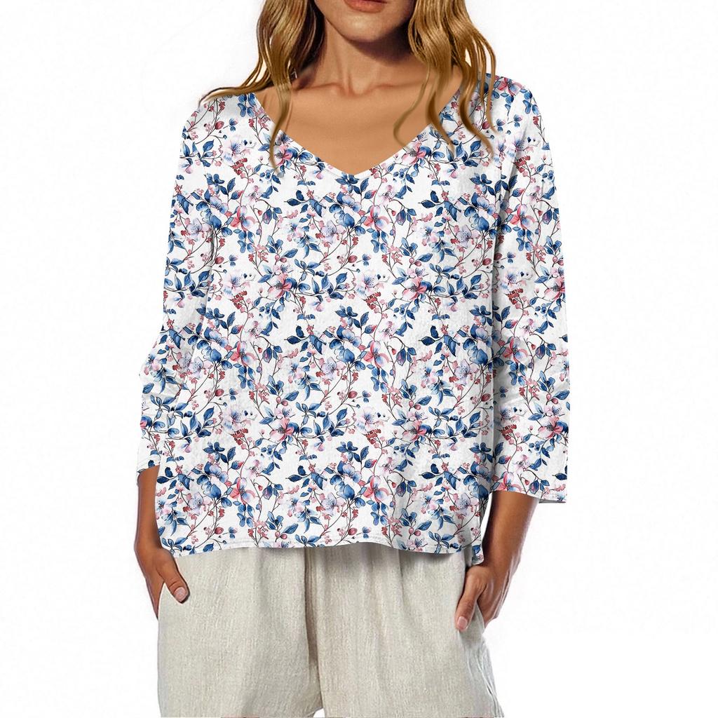 3/4 Length Sleeve Womens Tops Summer Trendy  V-Neck Blouses Dressy Casual  T-Shirt Summer Outfits Beach Vacation