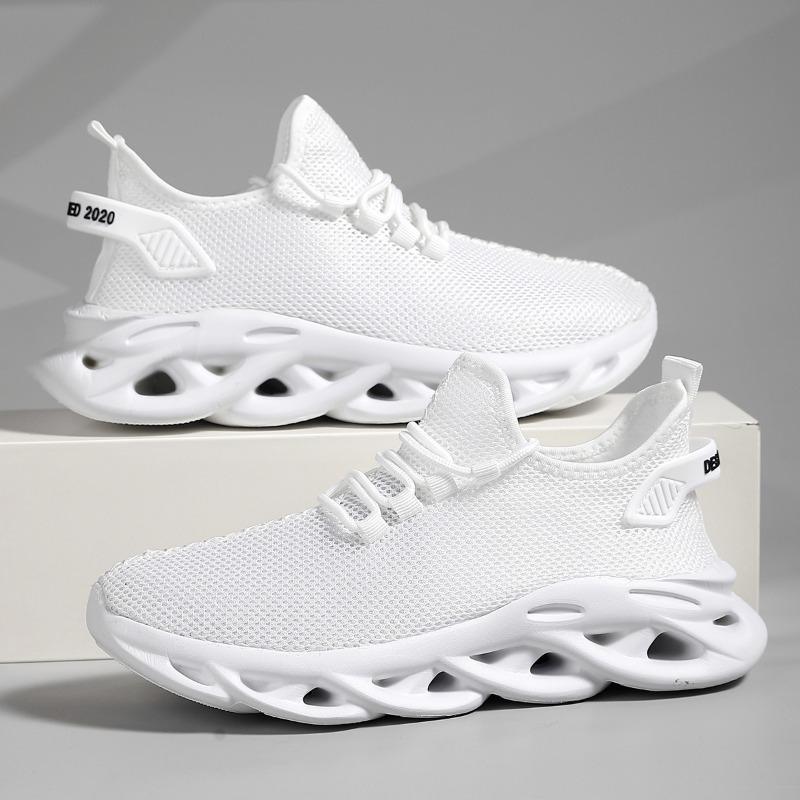Men's Breathable Knit Blade Sneakers Non-Slip Cushioned Athletic Running Shoes for Outdoor & Casual Wear