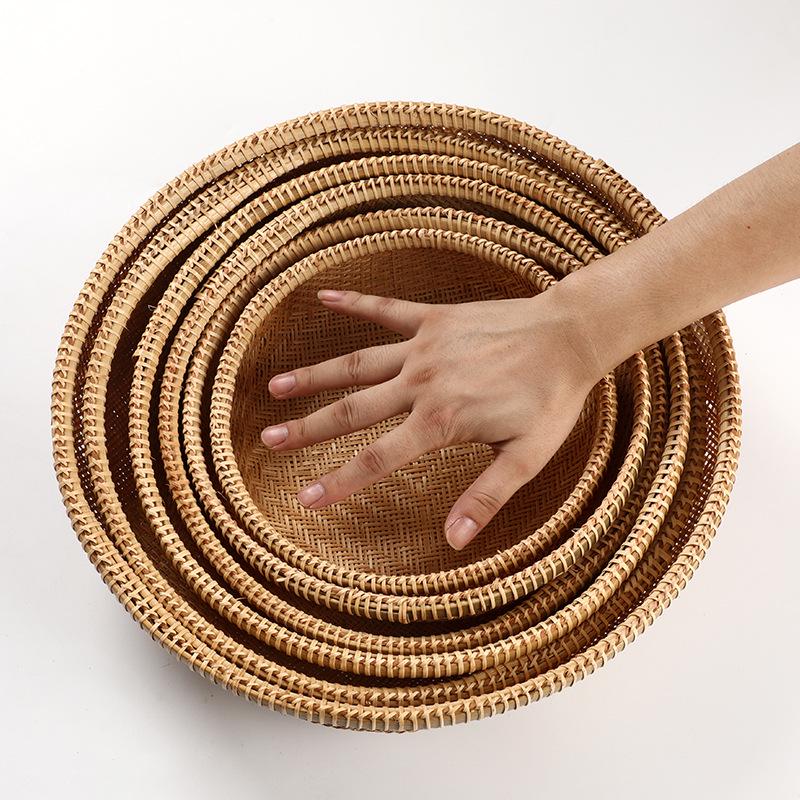 Handmade Bamboo Woven Basket for Fruits and Snacks - Round Living Room Storage Tray