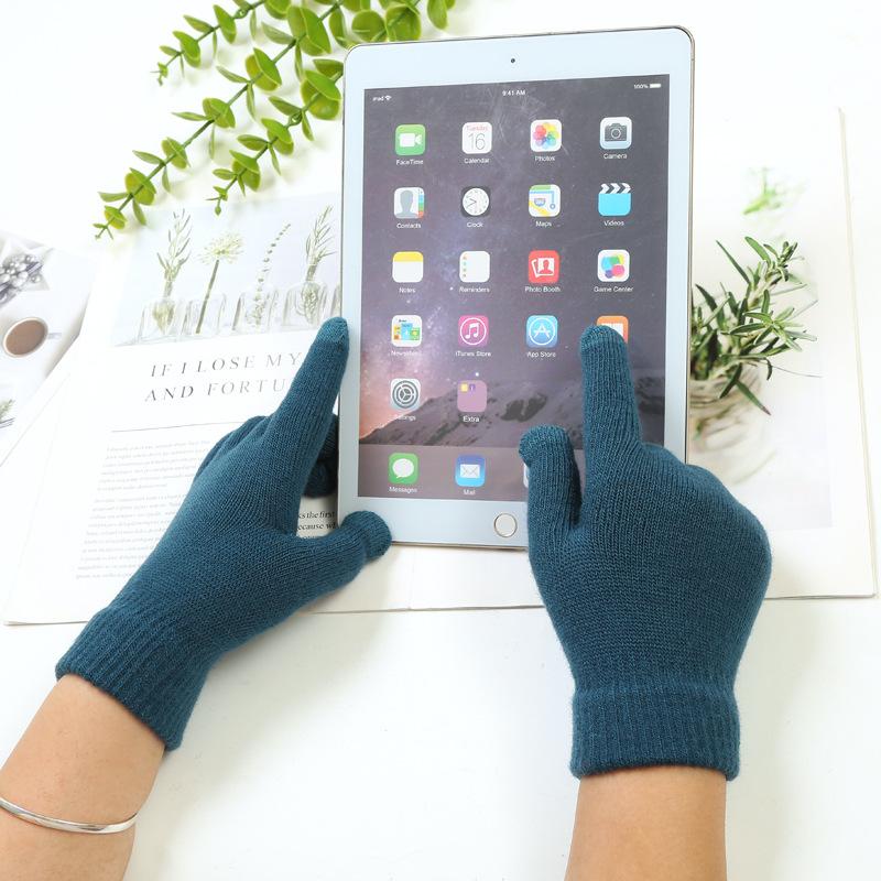 Touch Screen Gloves Winter Women Men Warm Stretch Knit Mittens Imitation Wool Full Finger Guantes Female Crochet Luvas Thicken