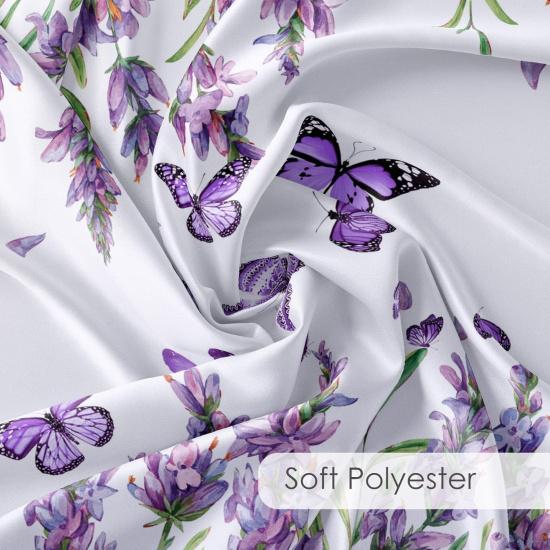 Purple Floral Shower Curtain Purple Lavender and Butterfly on White Shower Curtain for Bathroom, Rustic Flower Plant Shower Curtain Set Durable