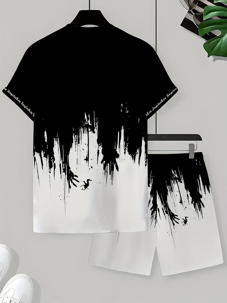 Men 2Pcs Los Angeles Letter Print T-shirt Shorts Set Summer Casual Outfit
