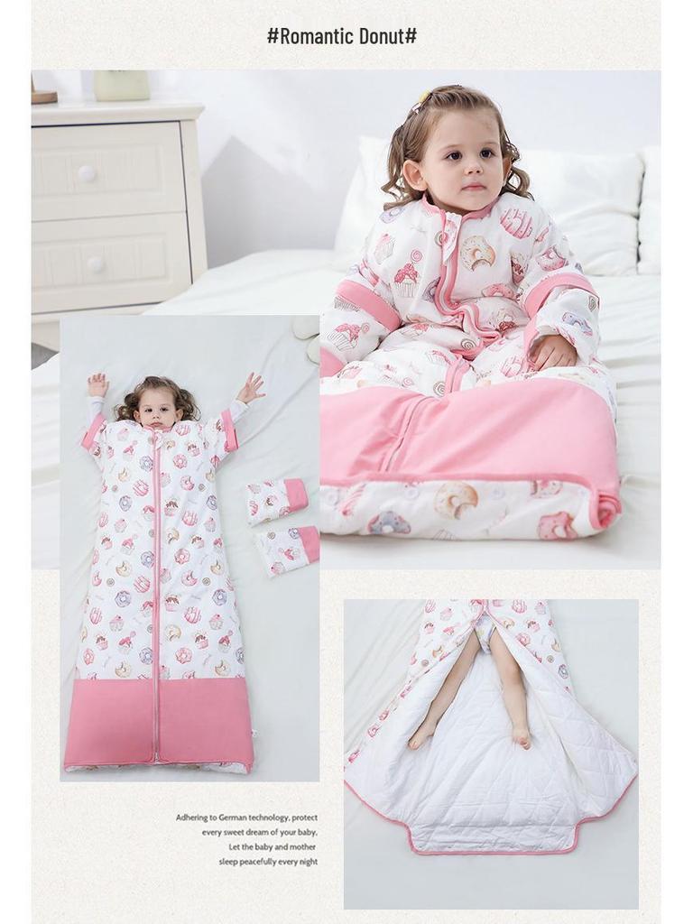 Adjustable Thickened Anti-Kick All-Cotton Baby Sleeping Bag for All Seasons