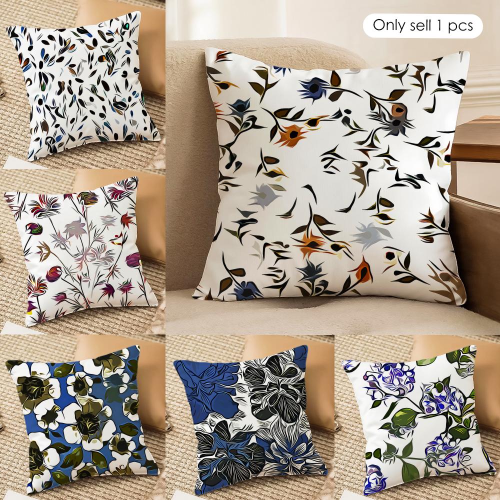 Modern Abstract Flowers Cushion Cover Silky Short Plush Invisible Zipper Dustproof Sofa Pillow Case for Home Decor