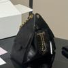 25C nova bolsa hobo stray preta fivela dourada padrão losango lichia couro bovino portátil ombro mensageiro bolsa de moto