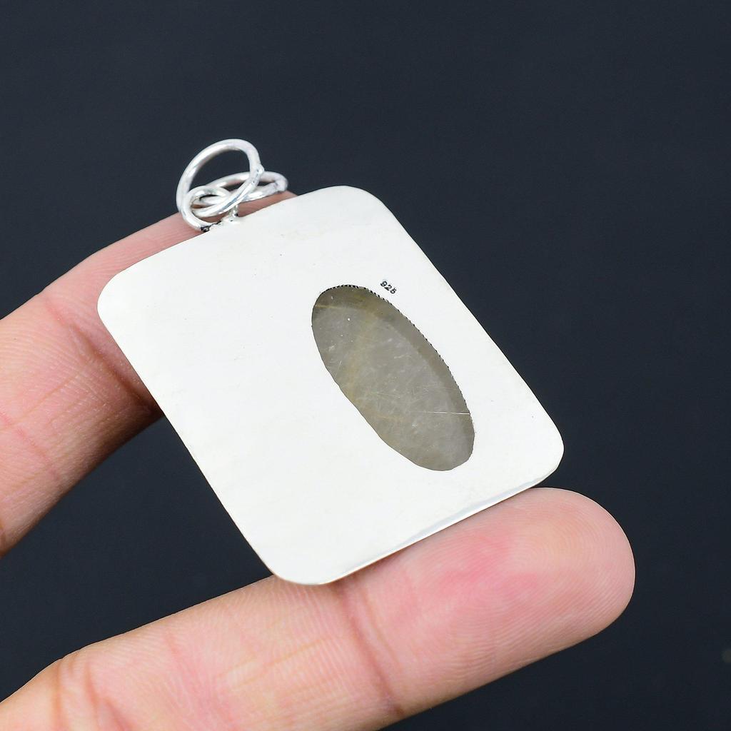 925 Silver Oval Natural Golden Rutile Daughter Birthday Anniversary Boho Pendant