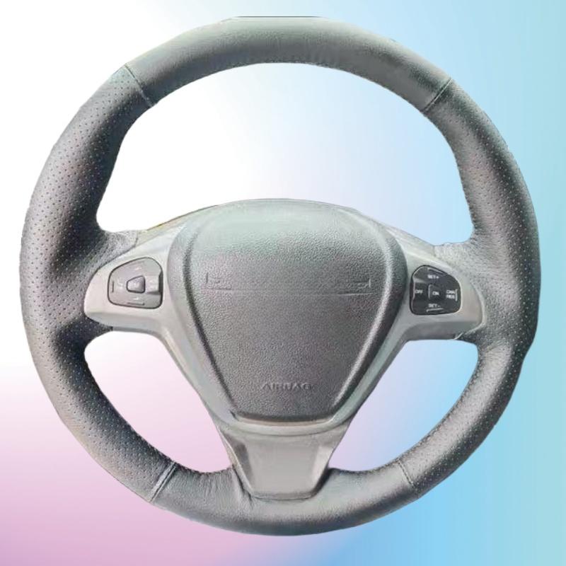 

Hand-stitched Black Comfy Breathable Microfiber Leather Car Steering Wheel Cover For Ford Fiesta EcoSport 2009-2013 Purple Thread