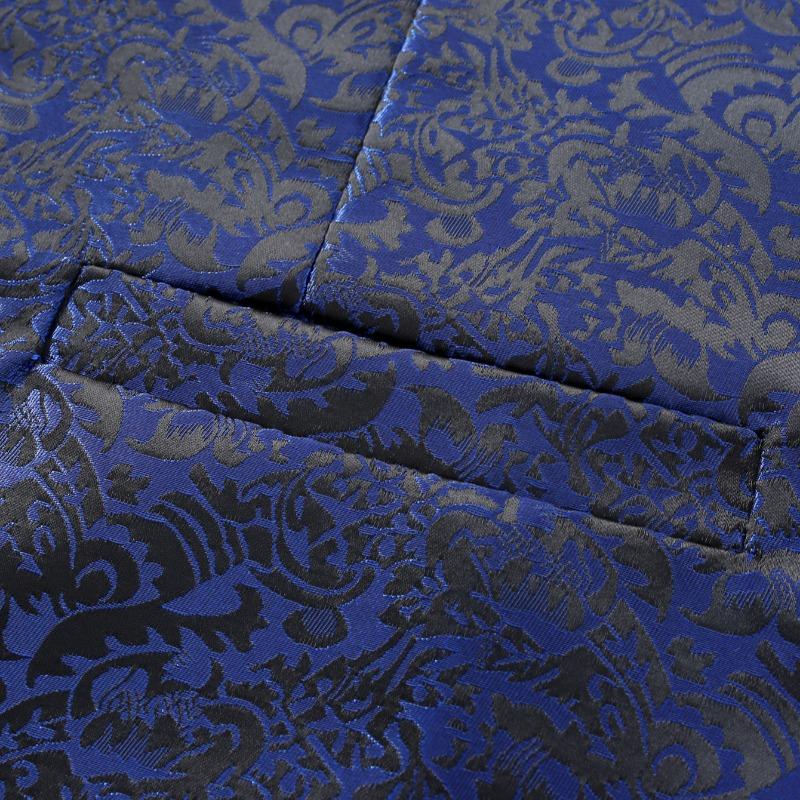 Men's Blue Paisley Jacquard Waistcoat V-Neck Single Breasted Formal Suit Vest for Wedding/Prom