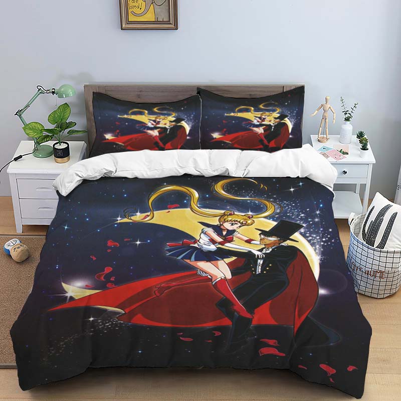 This three-piece bedding set, themed around the classic anime "Sailor Moon," features soft and comfortable duvet and pillowcases