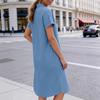 Spring new temperament commuter short-sleeved lapel shirt dress European and American comfortable and casual medium and long styles