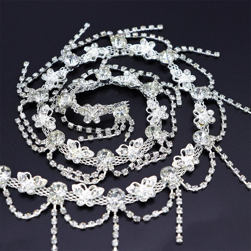 10Yards Rhinestone Trim Tassel Chain Flower Shape Diamond Crystal Clothing Party DIY Wedding Rhinestone Ribbon Gift Decoration