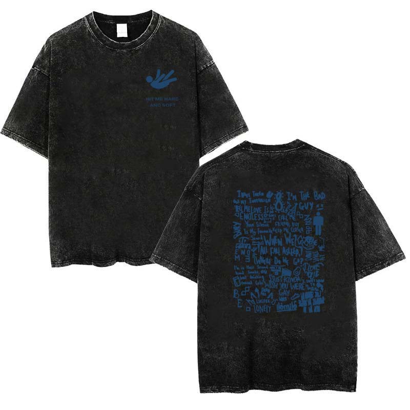Уличная одежда Billie Hit Me Hard and Soft Tour Выстиранные футболки Харадзюку Хип-хоп Круглый вырез Короткий рукав Повседневный наряд Одежда S 1585₽
