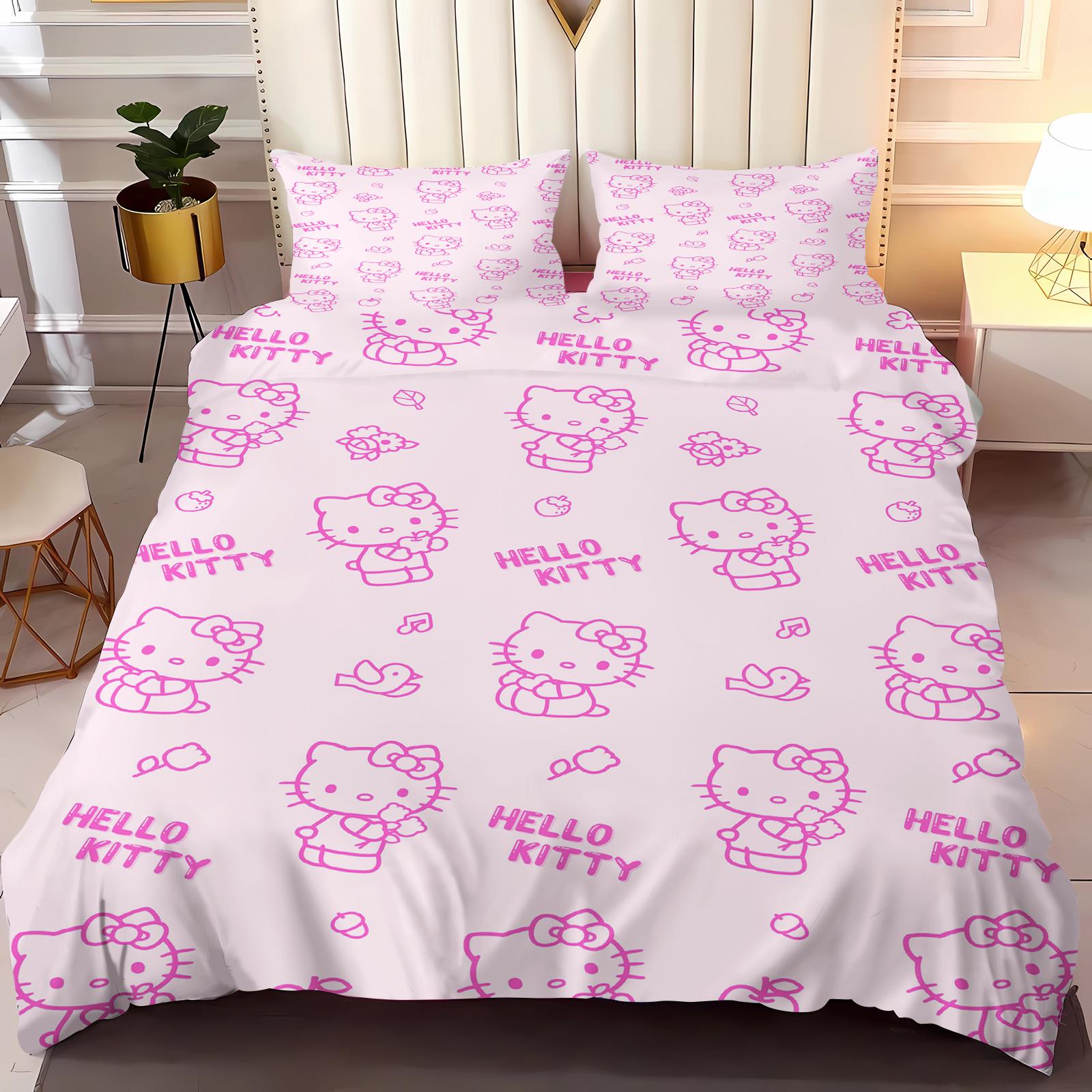 

Cartoon Duvet Cover Hello Kitty Quilt Home Pillowcase Set Adult Bedroom Children Comforter Bedding 135x200cm