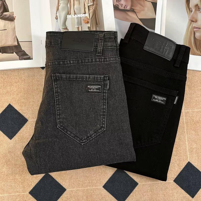 Solid Color Jeans Men's Versatile Trendy Casual Pants Stretch Slim Straight Thickened Long Pants