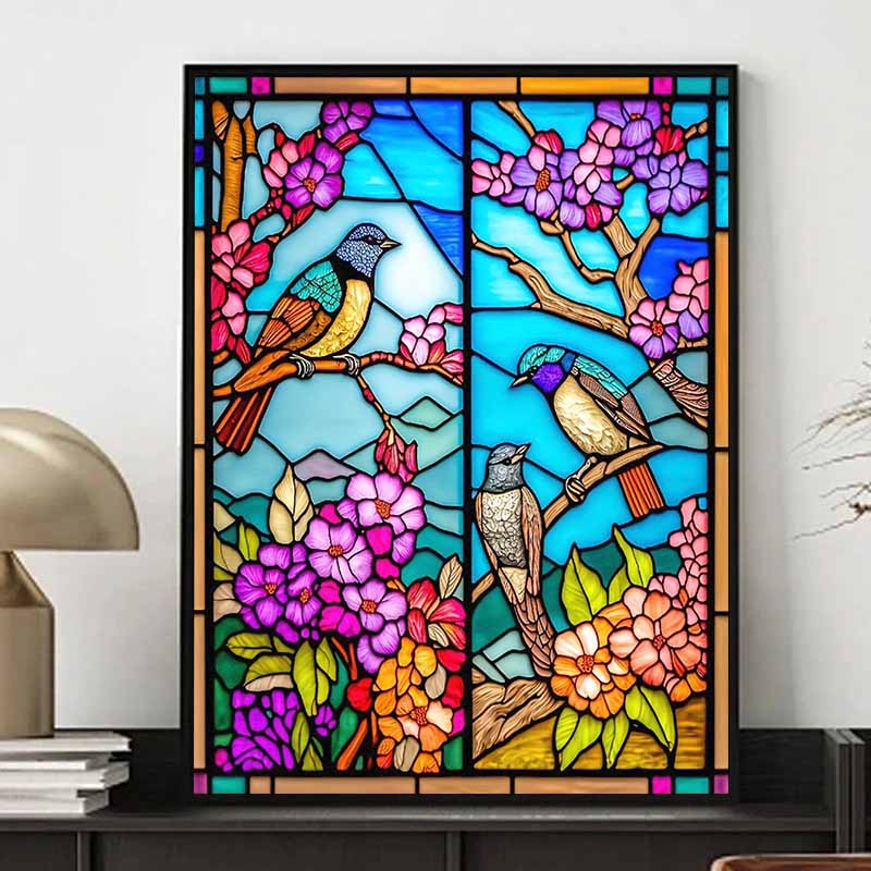 5D DIY Алмазная вышивка Полный круг  Красочные цветы и птицы  Вышивка крестом Домашний декор Подарок 20x30cm