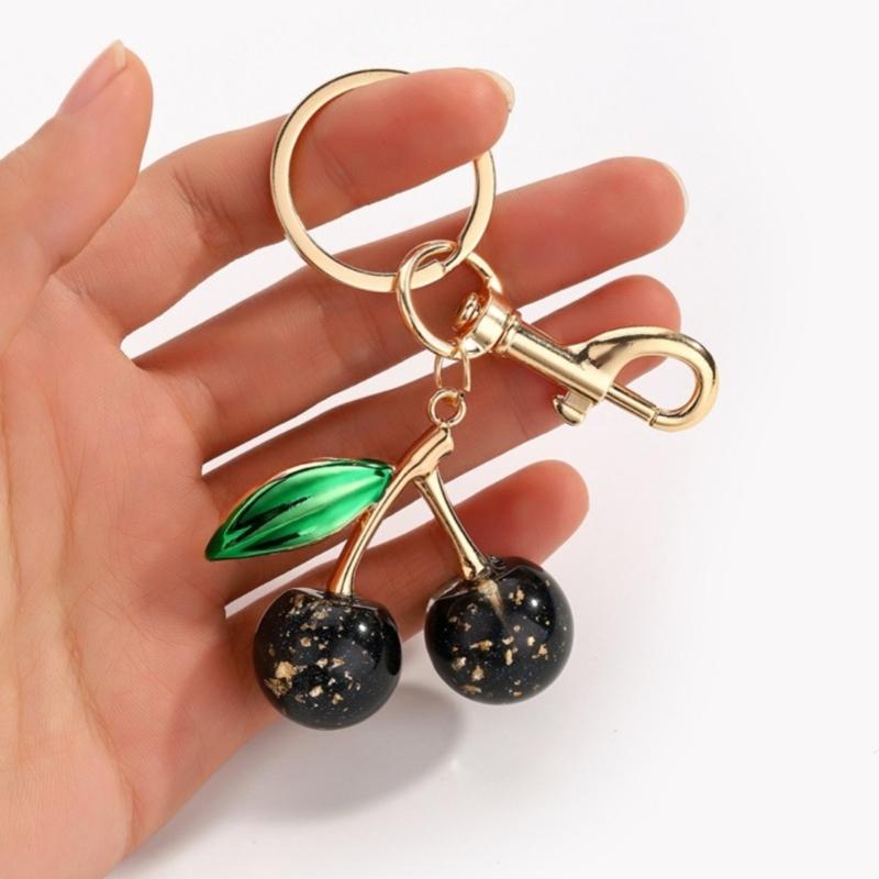 Sparkling 3D Cherry Charm Keychain Accessory Fashionable Fruit Shape Key Rings Portable Bag Decoration for Women