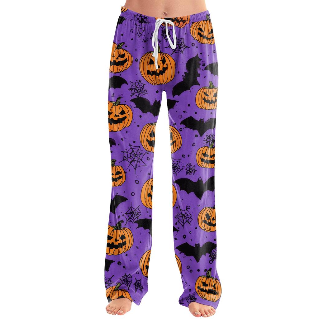 Women's Halloween Print Drawstring Pants, Casual Long Pants for Sleepwear or Daily