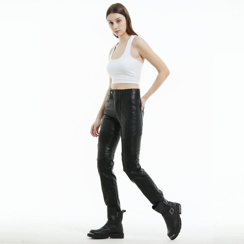 Womens Winter Motorcycle Riding Pants With Windproof Waterproof Fleece Lining Retro Leather Style Protective Gear