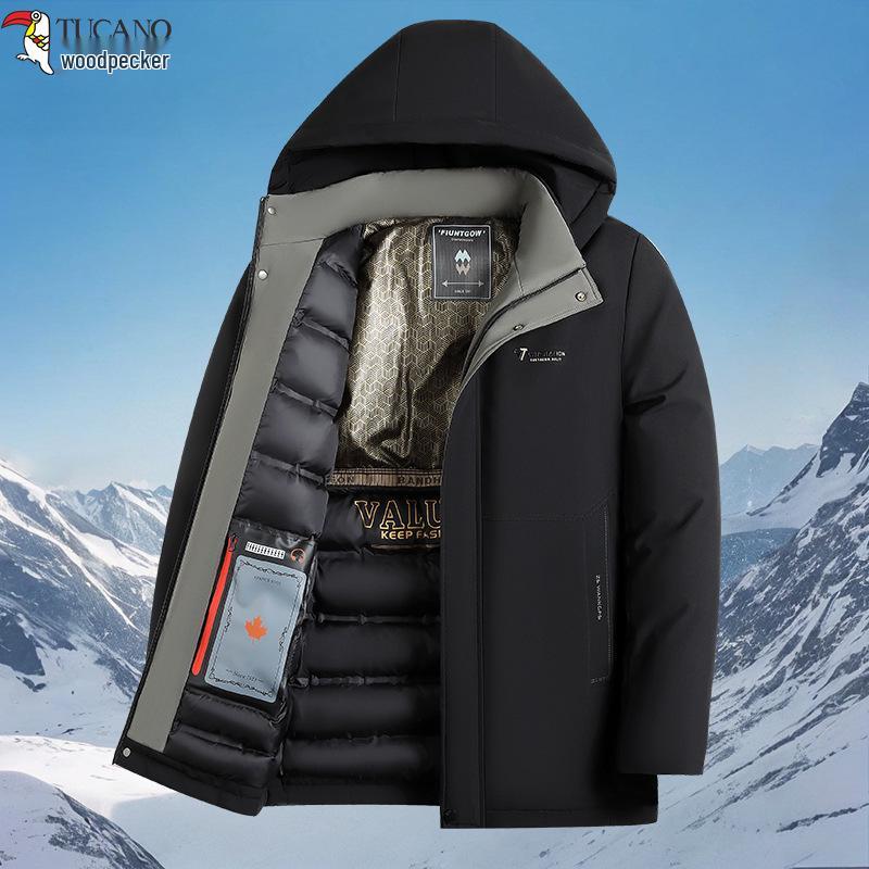 Woodpecker Men's Warm Hooded Cotton Jacket - Winter 2025 Fleece-Lined Thick Coat