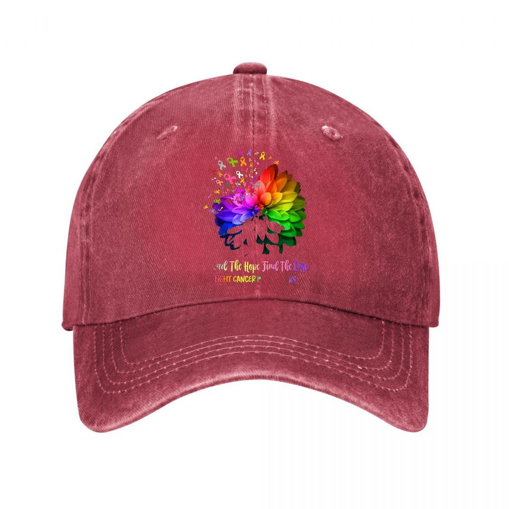 Rainbow Flower Cancer Ribbons Fight Cancer Wall Art Washed Baseball Cap Outdoor For Womens Unisex FeUnisex