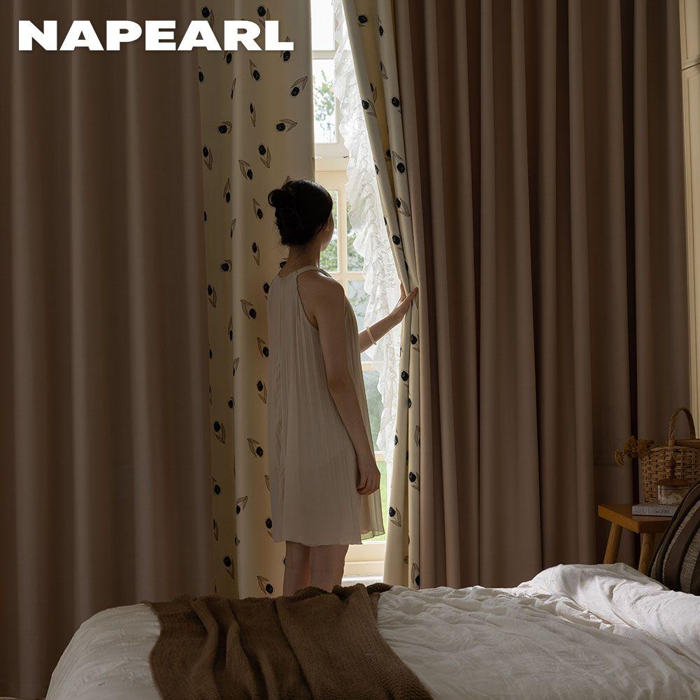 1ks NAPEARL 70-80% stupeň zastínění v krémovém stylu Potištěné zatemňovací závěsy na bočních panelech pro ložnici Obývací pokoj Domácí dekorace