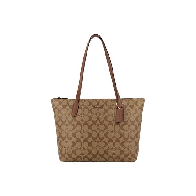 

Coach Zip Top Tote 30 Monogram Tote Shopping Bag Women Tote Brown 4455-IME74 Basic Set (Bag+Dust Bag)