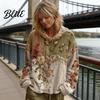 Cozy Fall Hoodie Women's Vintage Bohemian Floral Casual Long Sleeve Hooded Drop Shoulder Sweatshirt