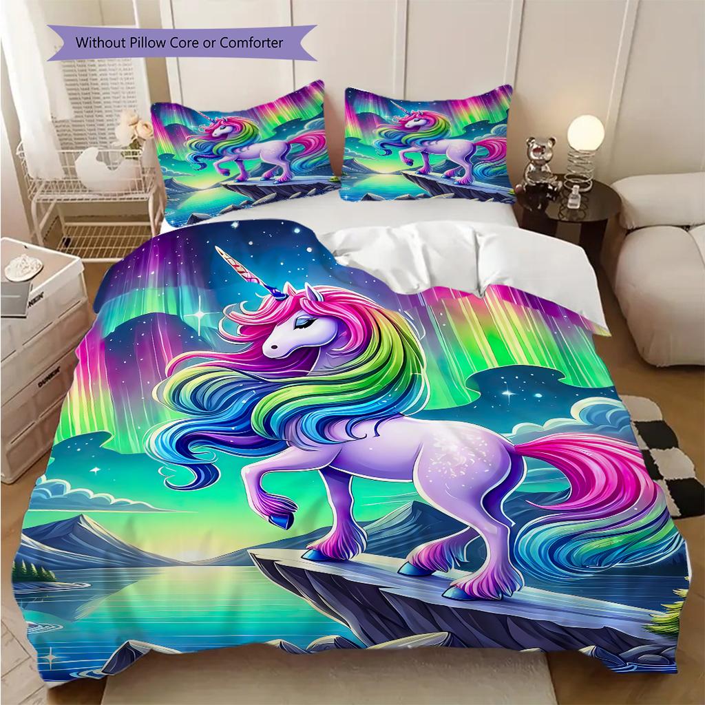 Enchanting Unicorn bedding, duvet cover, pillowcase, home decoration, birthday gift (1 * duvet cover+2 * pillowcase, coreless)