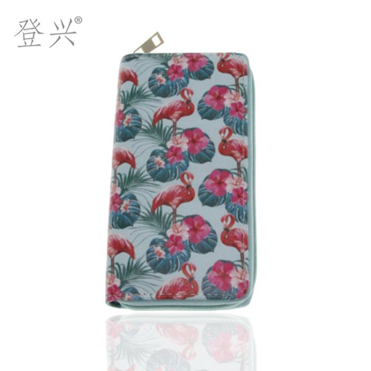 New Flamingo Series Cartoon PU Long Wallet, Student Card Bag Female
