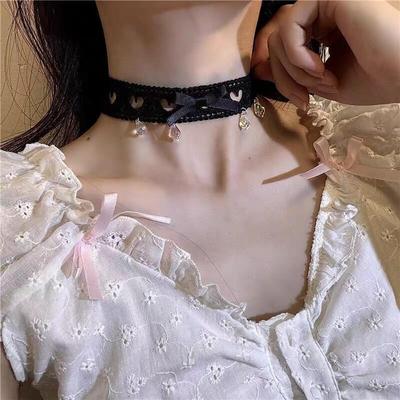 Fashionable Dark Black Lace Hollow Choker Necklaces for Women Hot Girls Charming Bow Knot Collarbone Necklaces Jewelry Wholesale