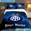 Custom Name Inter Milan Crest 3PCS Bedding Set For Bedroom Dormitory,Including 1pc Duvet Cover And 2pcs Pillowcases Large size Fan gift