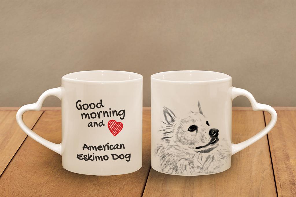 American Eskimo Dog, American Spitz - cup with a dog, adorable cup with a heart-shaped handle, universal gift from the Art-Dog brand