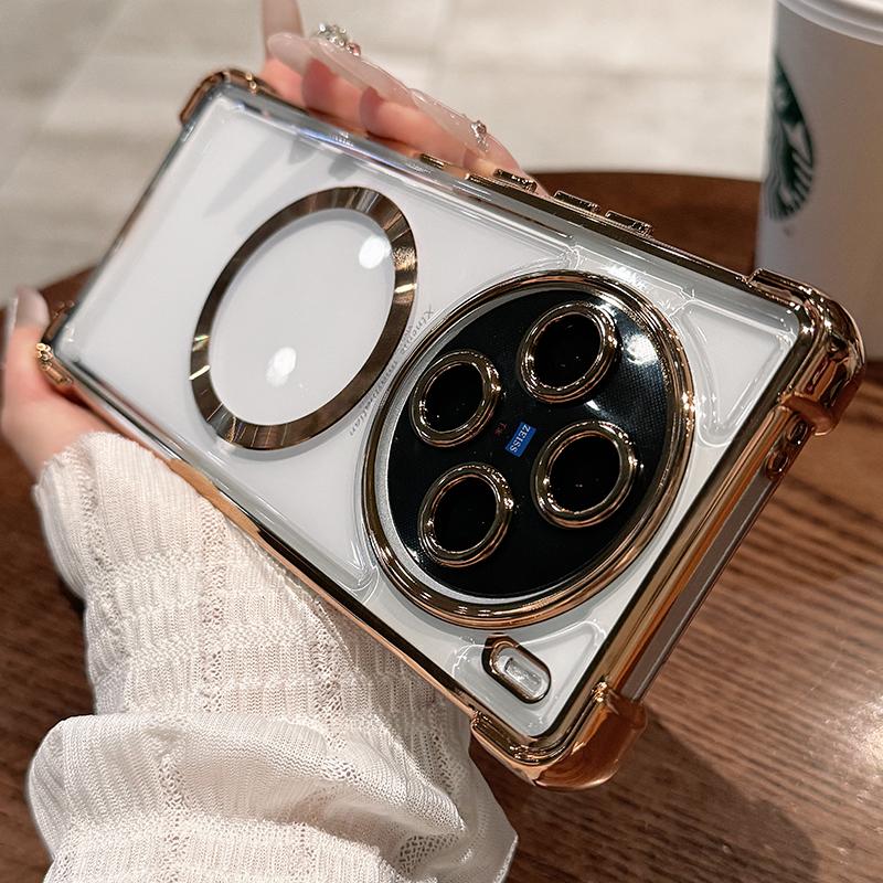 

Для X300Pro Гальваническое покрытие подушки безопасности Прозрачный ТПУ Магнитный чехол Для VIVO X300 X200 FE Pro mini X100 S Ультрамягкий силиконовый чехол с защитной пленкой для объектива Противоударный чехол vivo X300 Pro золотой