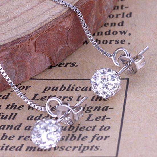 Luxury Full Rhinestone Inlaid Tassel Round Ball Long Dangle Women Stud Earrings
