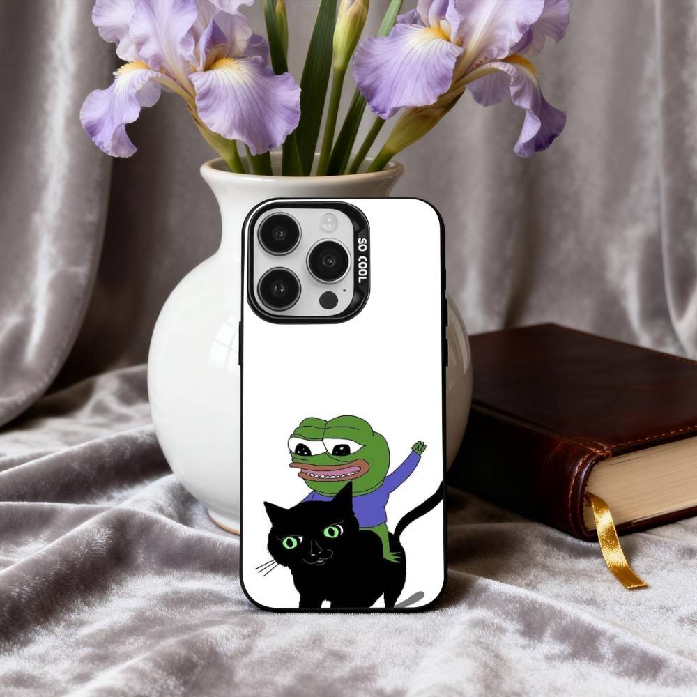 Lustige P-Pepe der F-Frosch Handyhülle Für iPhone17,16,15,14,13,12,11 Plus,Pro Max Schwarz Candy Silberbeschichtete Hülle