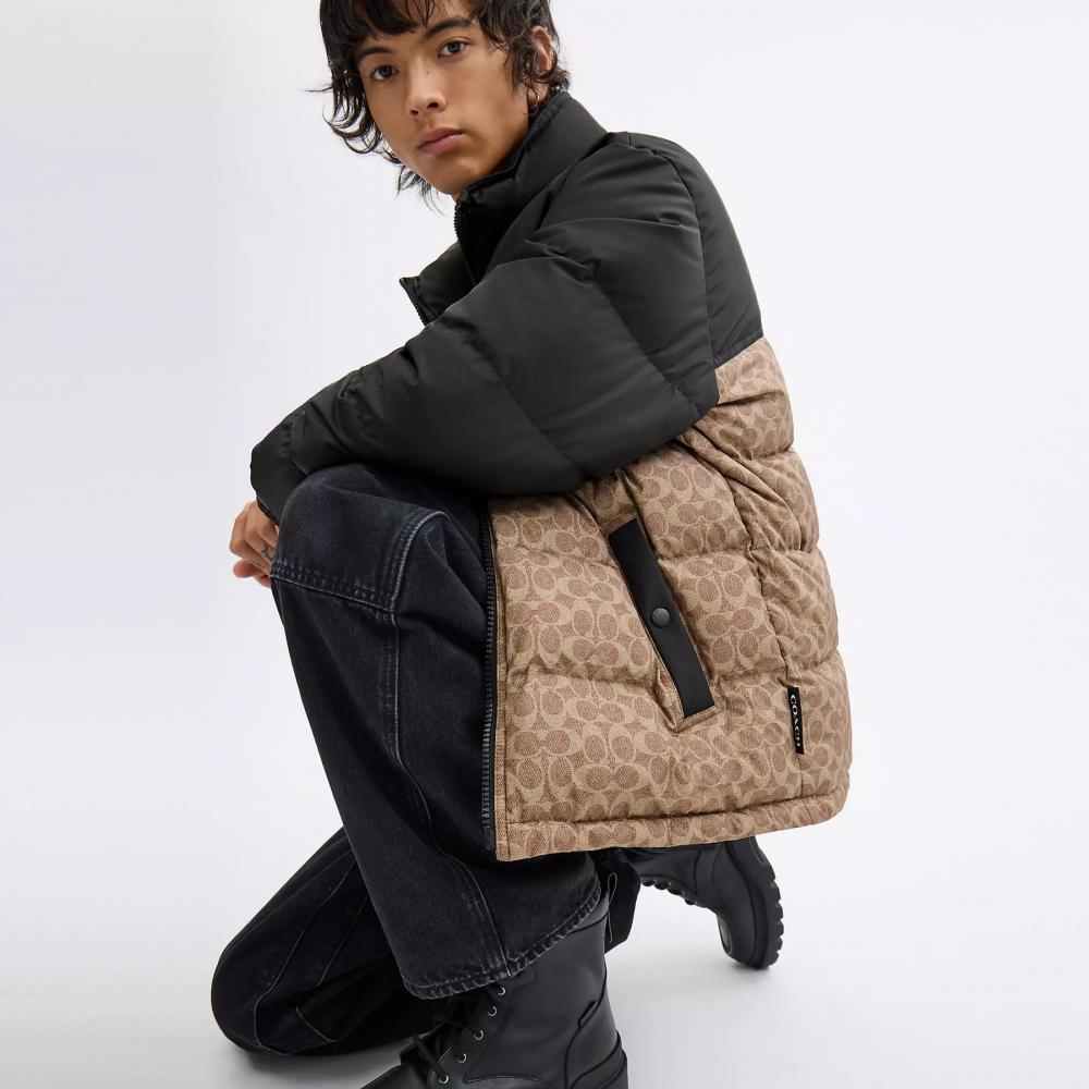 Coach Signature Down Jacket In Recycled Polyester Tan Signature