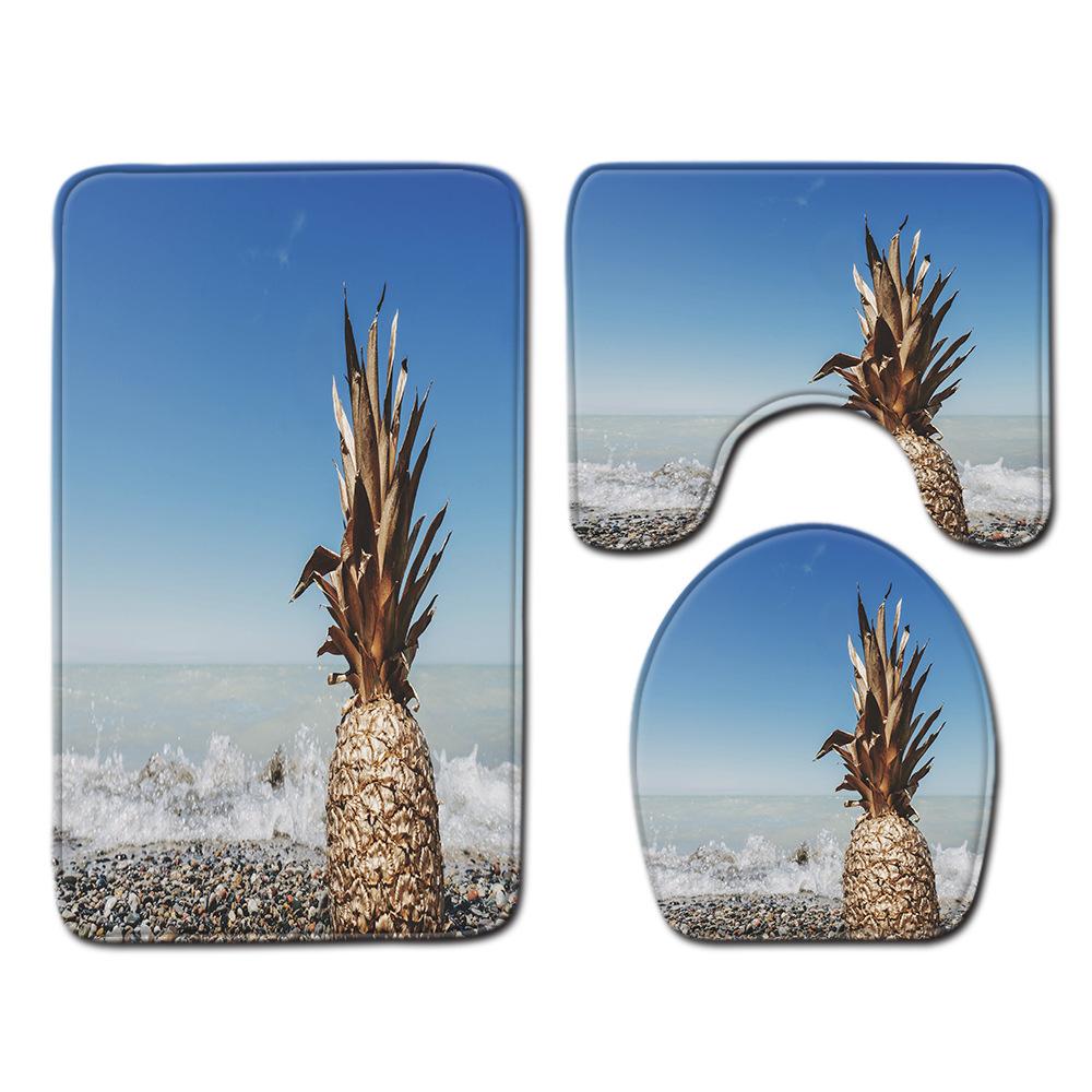 Beach View Bathroom Floor Mat Three-Piece Toilet Carpet Toilet Mat Set Door Mat Bathroom Non-Slip Mat