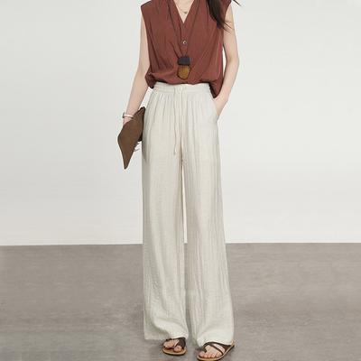 White Linen Wide-leg Pants for Women In Summer Thin Style Lazy and Relaxed Texture Cotton and Linen Pants Casual Straight Yamamoto Pants