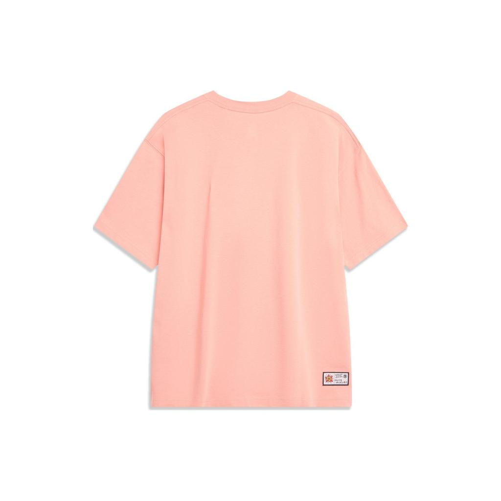Li-Ning BADFIVE Series Graphic Letter Print Loose Round-Neck Short Sleeve T-Shirt Unisex Tops Coral-Pink AHST909-2