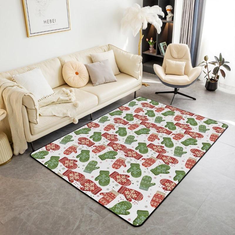 Christmas Carpet Cute Cartoon Santa Claus Print Rug Holiday Decor Non Slip Mat for Living Room Bedroom Study Dining Room