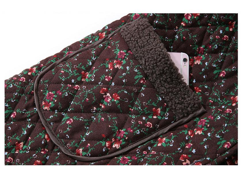 Mamas mittellange Winterjacke mit Blumenmuster - Fleecegefüttert & verdickt für Wärme, ideal für Frauen mittleren und höheren Alters