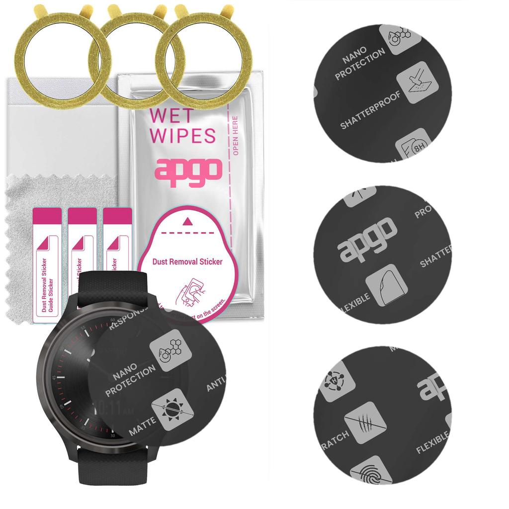 3x Apgo MATTE Hybrid Glass Screen Protector for Garmin Vivomove 3S, Tempered Glass Substitute, Non-cracking