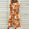 Women's Halloween Printed Casual Dress - Round Neck with Pockets, Relaxed Fit for Women