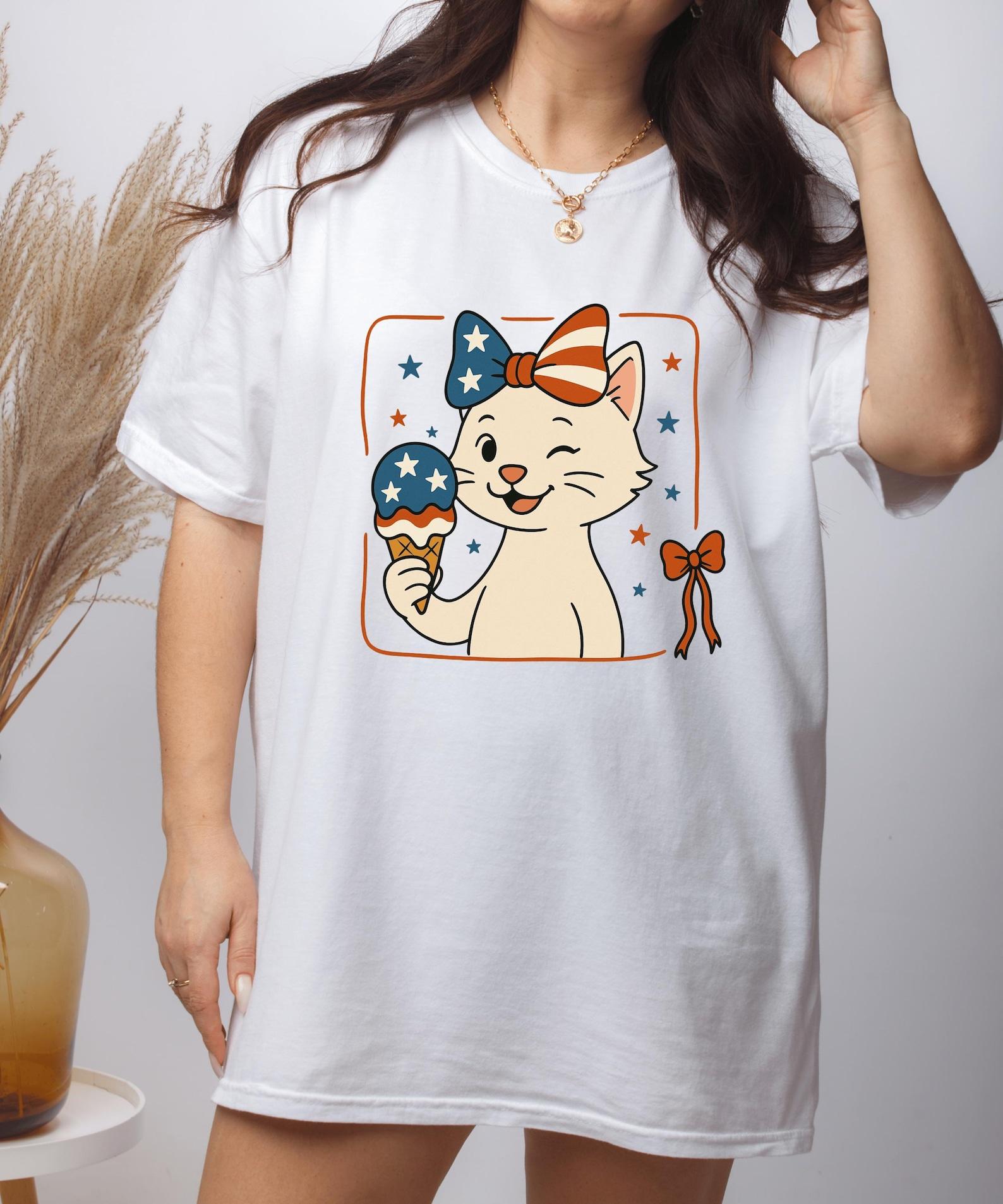 Coquette cat 4th July T-shirt, Cat coquette Shirt, Independence Day cat Tee, American girl Gift, 4th of July cat mom Apparel S