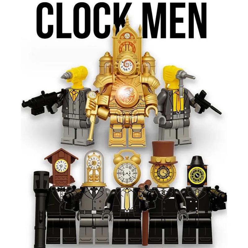 Minifiguretta WC con Trapano Uomo Orologio Dorato Giocattolo Mattoncini Sacchetti Puzzle Creativo Fai da Te Educativo Modello per Bambini