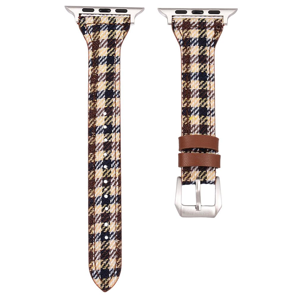 

Watch Band for Apple Watch Series 10 42mm/9 8 7 41mm/SE (2023) SE (2022) SE 6 5 4 40mm/3 2 1 38mm Cow Leather+Fabric Wrist Strap Style E