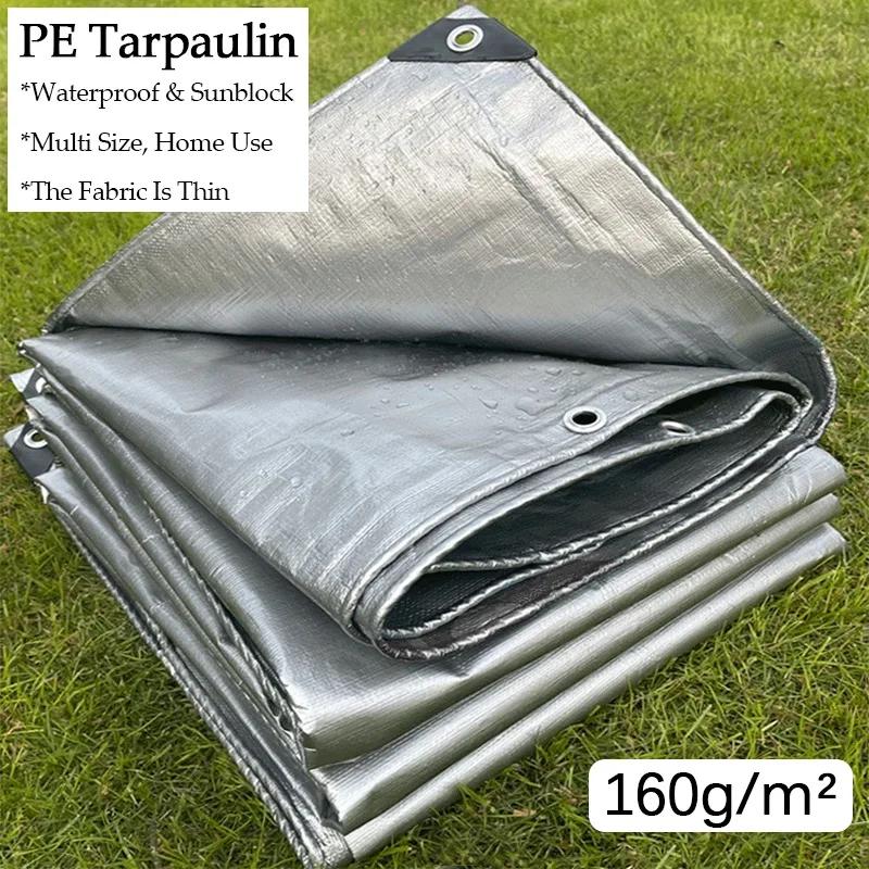 

160GSM&180GSM Silvery Tarpaulin Outdoor PE Rainproof Cloth Camping Tent Ground Sheet Waterproof Sun Shading Sail Plant Raincover 2x1.5m